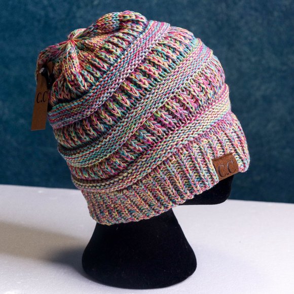 NWT C.C| Aqua & Pink Marled Beanie - Picture 3 of 4
